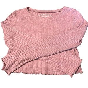 Aero OG‎ Tee Collection Shrunken Long Sleeve Top Ribbed Knit Pink